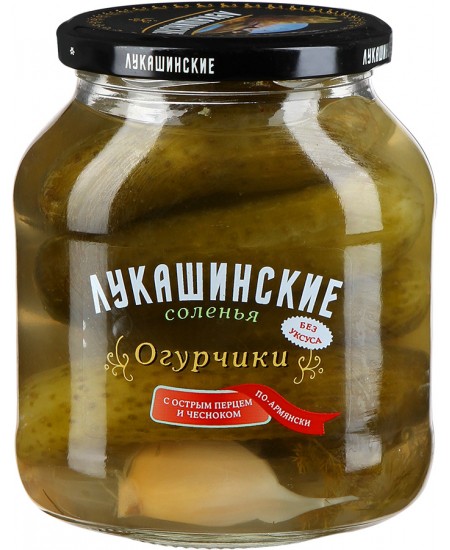 Огурчики Лукашинские солёные по-Армянски с острым перцем и чесноком 670гр.Продаётся упаковками 8-банок. 